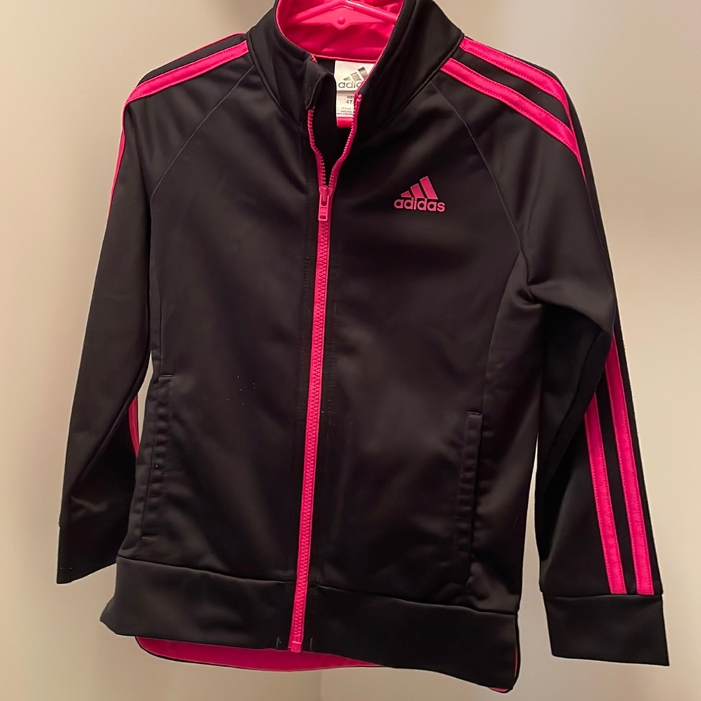 adidas Kids Black Jacket with Hot Pink Accents